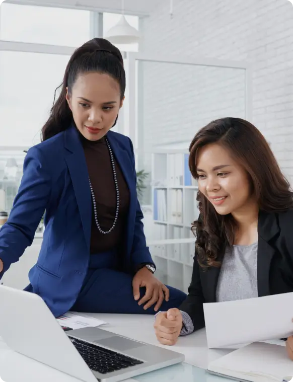 Team member working with business information